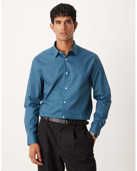 ASOS Blue Regular Poplin Shirt for men