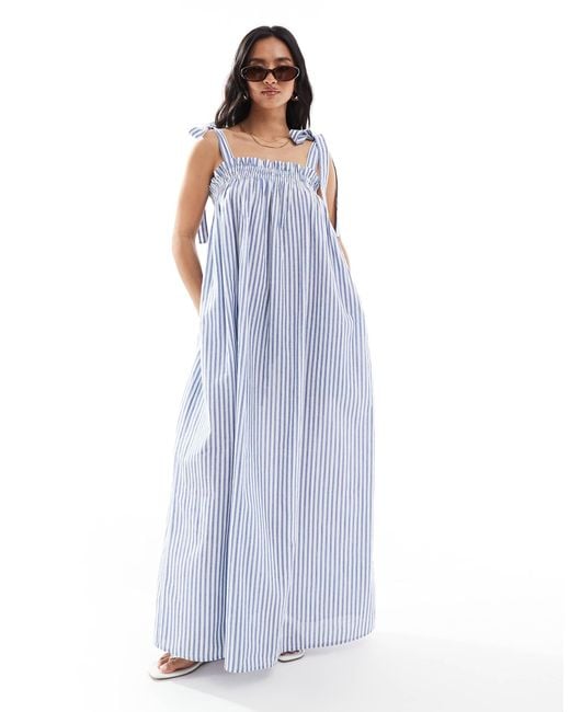 Miss Selfridge Blue Strappy Poplin Maxi Smock Dress