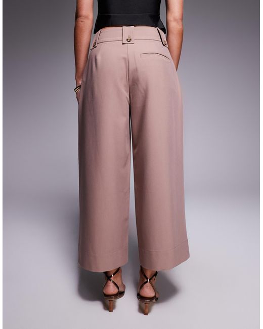 ASOS Brown Petite Tailored Cropped Pants With Tab Waist Detail