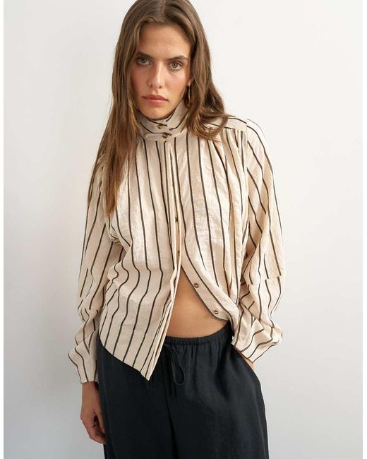 TOPSHOP White High Neck Balloon Sleeve Shirt