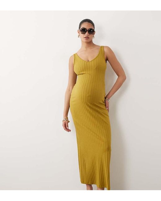 ASOS Metallic Asos Design Maternity Wide Rib Sleeveless V Neck Midi Dress