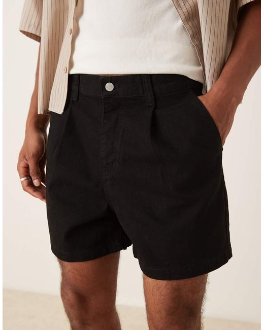 Pantaloncini Di Jeans Taglio Corto Neri Con Pieghe di ASOS in Natural da Uomo