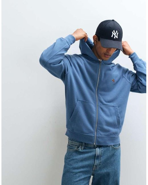 Abercrombie & Fitch Blue Icon Logo Zip Up Hoodie for men