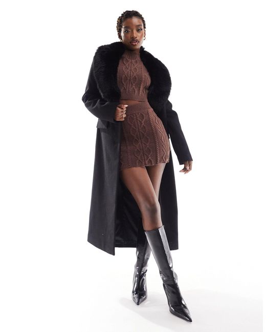 River Island Black Tailored Coat With Faux Fur Collar