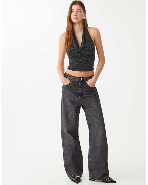 Top Glitterato Allacciato Al Collo di Stradivarius in Gray