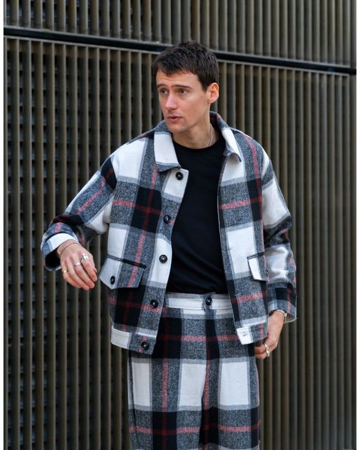 Labelrail Black X Isaac Hudson Brushed Check Button Through Shacket Co-ord for men