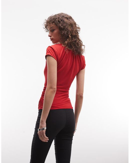 Reclaimed Vintage Red Keyhole Ruched Top