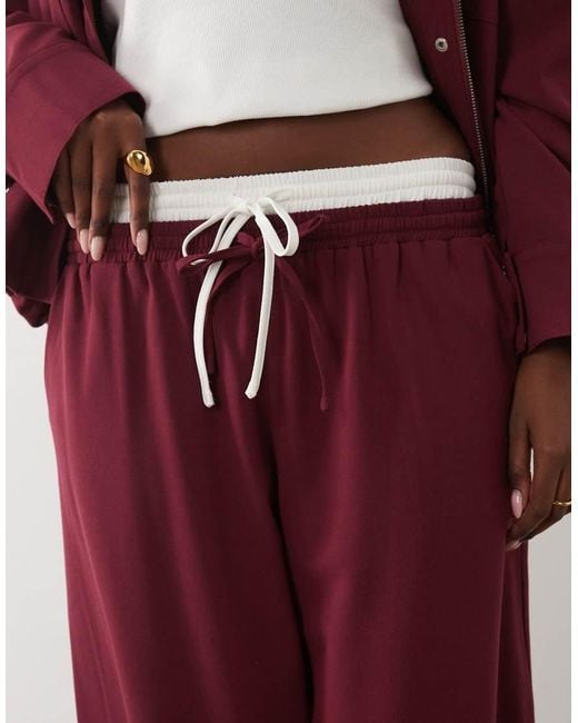 Kaiia Red Exclusive Double Waistband Wide Leg Tactical Pants