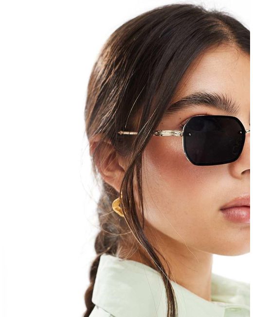 Pieces Metallic Retro Black Lense Sunglasses