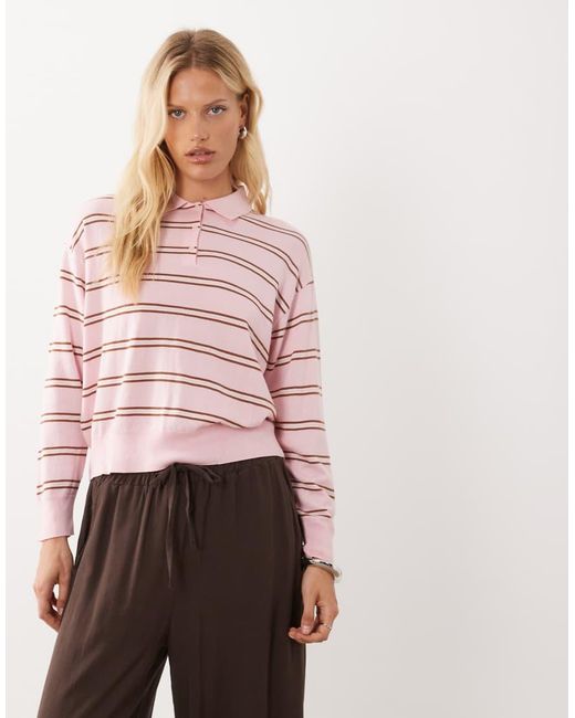Mango Pink Long Sleeve Polo Top