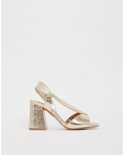 river island wide fit block heeled sandals in gold