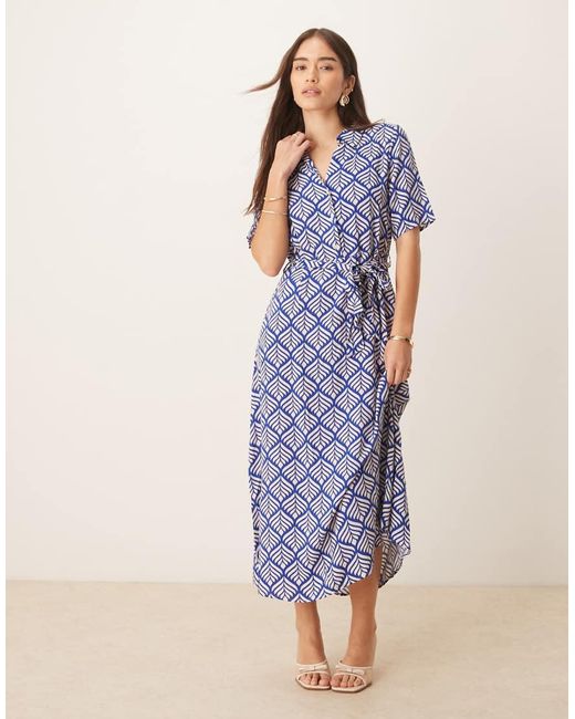 Jdy Blue Tie Waist Midi Shirt Dress