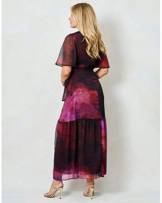 Hope & Ivy Red The Gaia Flutter Sleeve Maxi Wrap Dress With Tie Waist