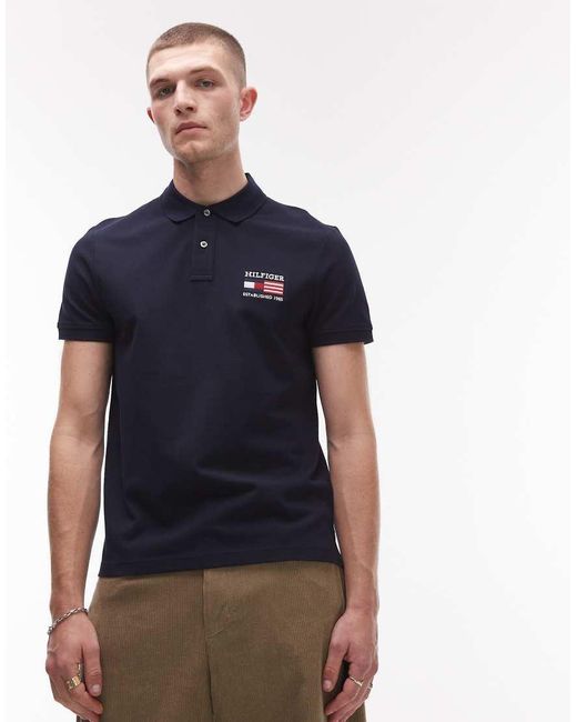 Tommy Hilfiger Polo Met Regular Pasvorm En Vlaglogo in het Blue voor heren