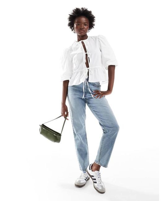 ASOS White Cotton Poplin Peplum Tie Shirt