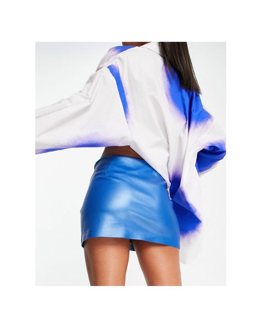 TOPSHOP Blue Leather Look Micro Mini Split Skirt