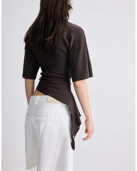 Stradivarius Brown Asymmetric Short Sleeve T-Shirt