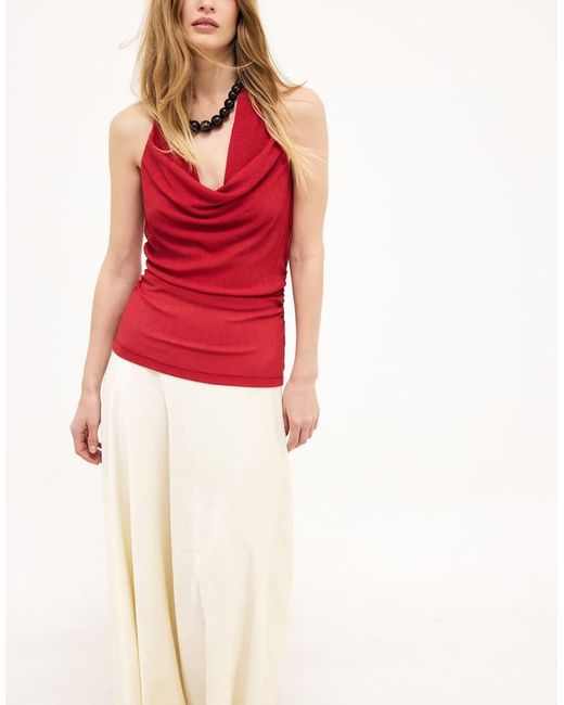 NA-KD Red Pleated Sheer Halterneck Top