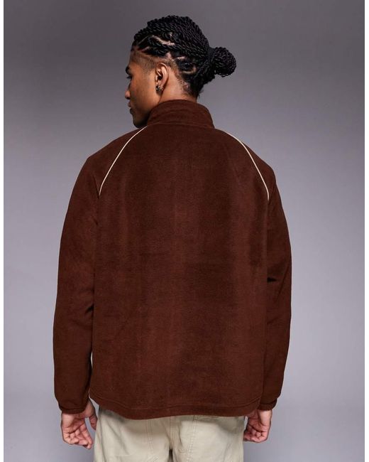ASOS Brown Relaxed Funnel Neck Fleece Sweatshirt With Piping for men