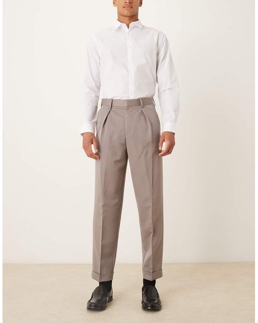 ASOS Brown Smart Relaxed Tapered Trousers for men