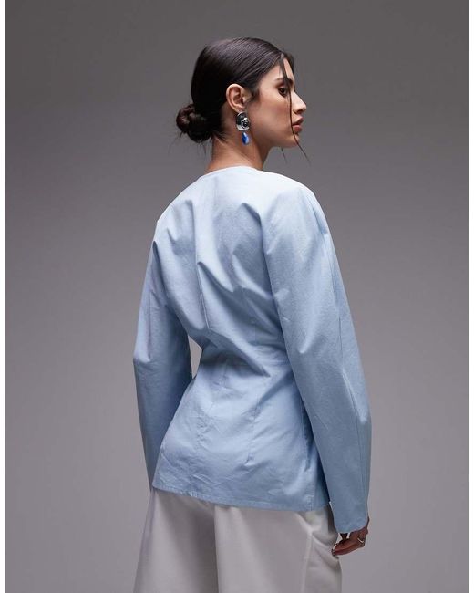 ASOS Blue Cinch Waist Cocoon Sleeve Shirt