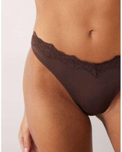 ASOS Brown Lilah Microfibre Thong With Lace Trim