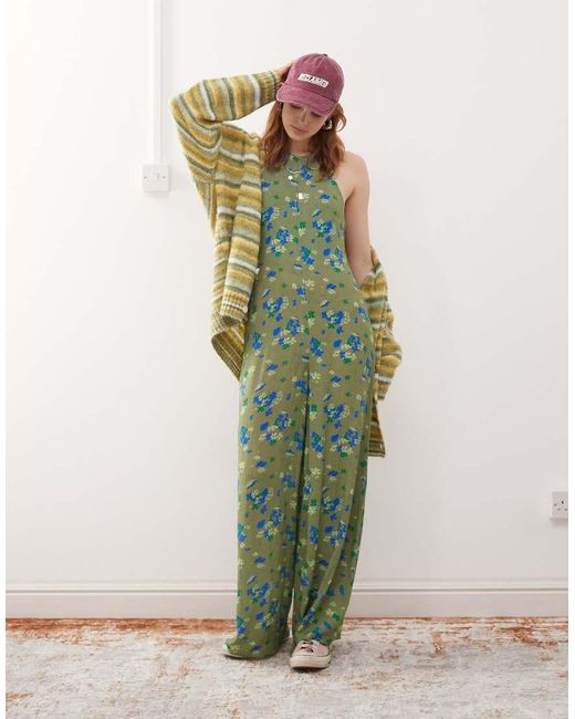 Reclaimed (vintage) Green Cami Jumpsuit With Open Back
