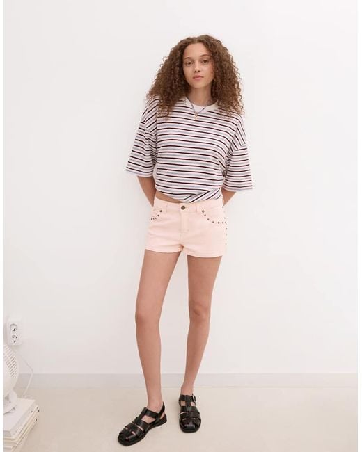 Bershka Pink Studded Denim Shorts