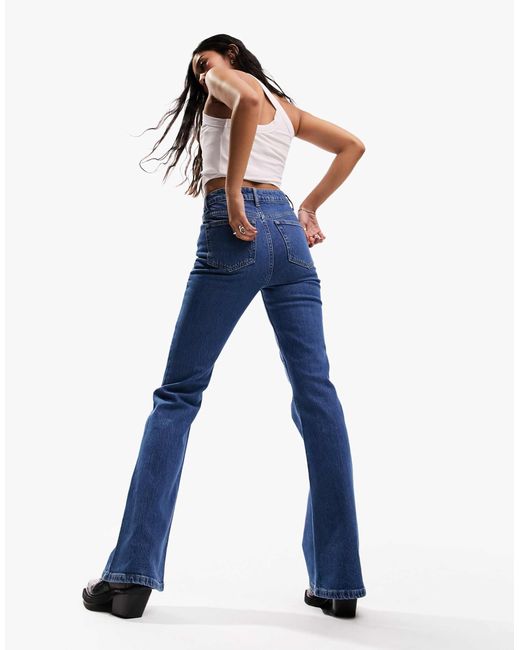 ASOS Blue Mid Rise Flare Jeans