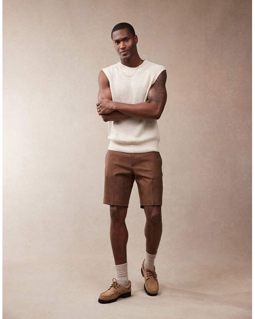 Pantalones Cortos De Vestir Marrones De Corte Slim De Mezcla De Lino De ASOS de hombre de color Natural