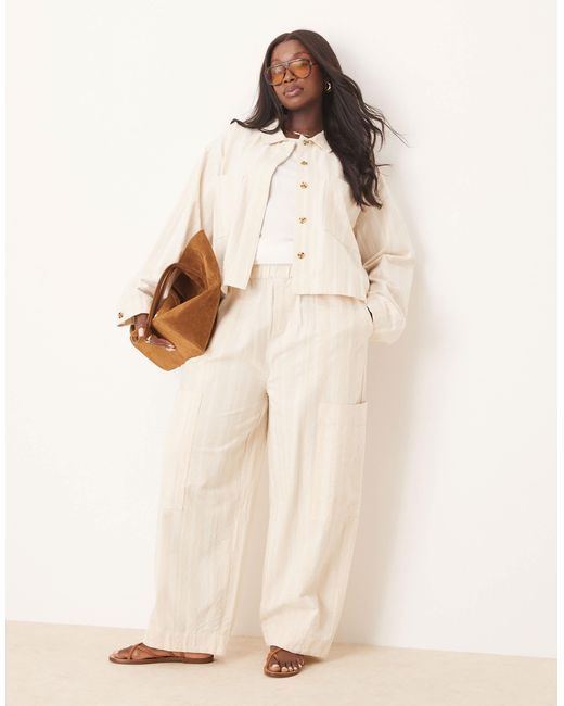ASOS Natural Curve Cotton Barrel Leg Trousers With Utility Pockets Co-ord