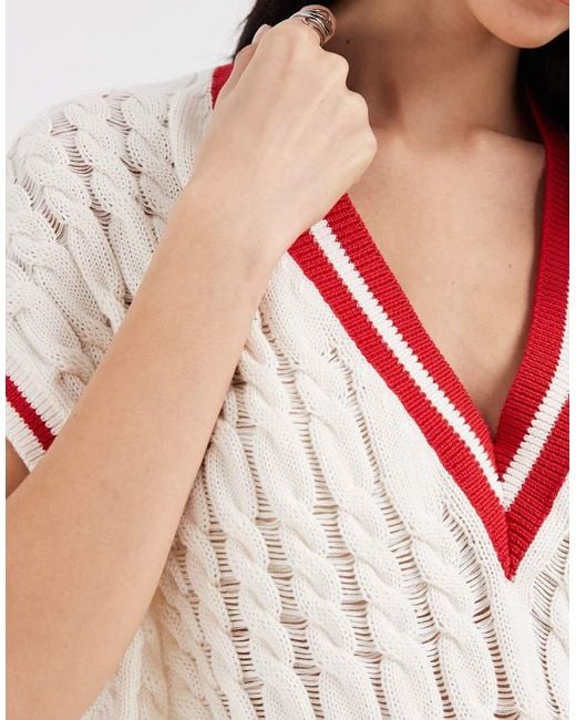 Tommy Hilfiger White Tipping Detail Cable Knit Sweater Vest