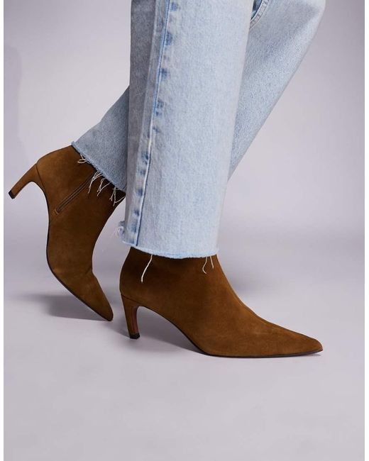 River Island Blue Suede Pointed Kitten Heeled Boots