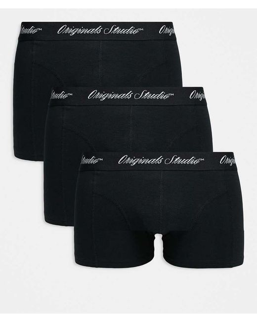 Jack & Jones Black 3 Pack Trunks With Script Waistband for men