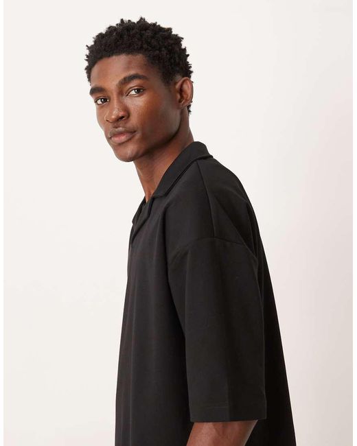 ASOS Black Heavyweight Oversized Half Sleeve Revere Polo for men