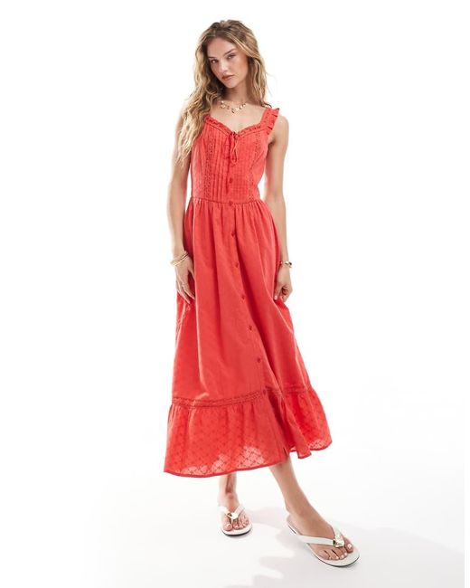 Miss Selfridge Red Broderie Milkmaid Maxi Dress