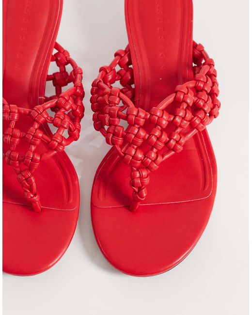 ASOS Red Honeybun Knotted Weave Toe Thong Kitten Heel Sandals