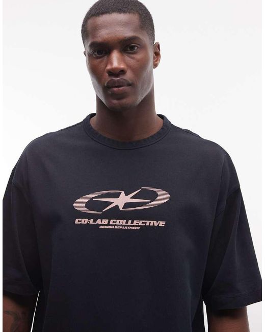 ASOS Blue Heavyweight Oversized T-shirt With Text Graphic for men