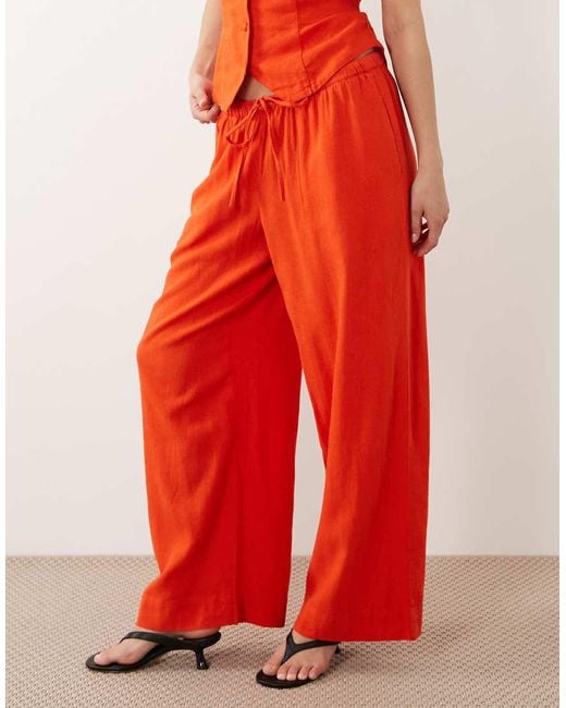Nobody's Child Red Tadlow Linen Blend Drawstring Waist Wide Leg Trouser Co-ord