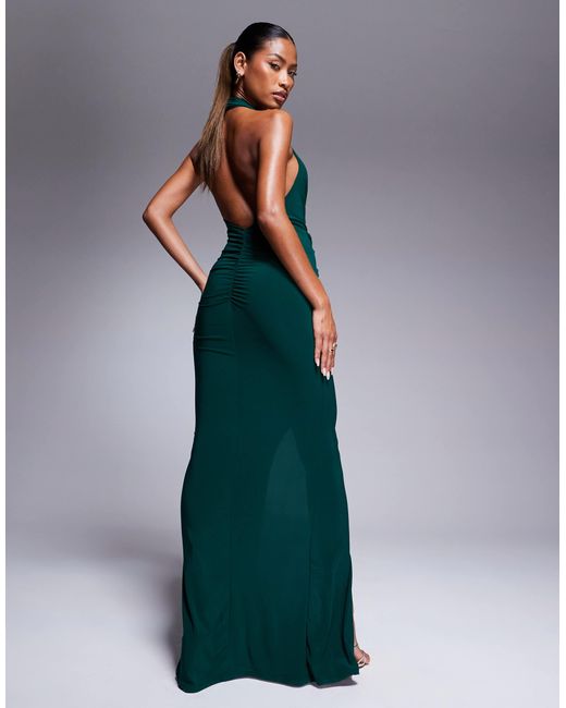 Robe longue a decollete plongeant torsadee a l avant bouteille ASOS en coloris Vert Lyst