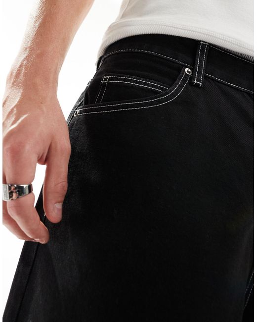 Bershka – weite jeans-shorts in Black für Herren