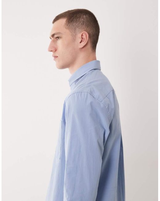 Mango Blue 100% Cotton Relaxed Fit Shirt for men