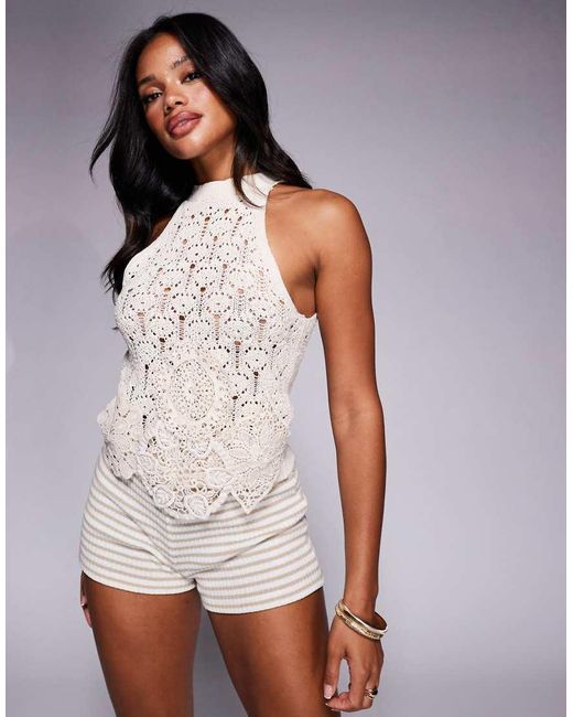 River Island Gray Crochet Halterneck Top