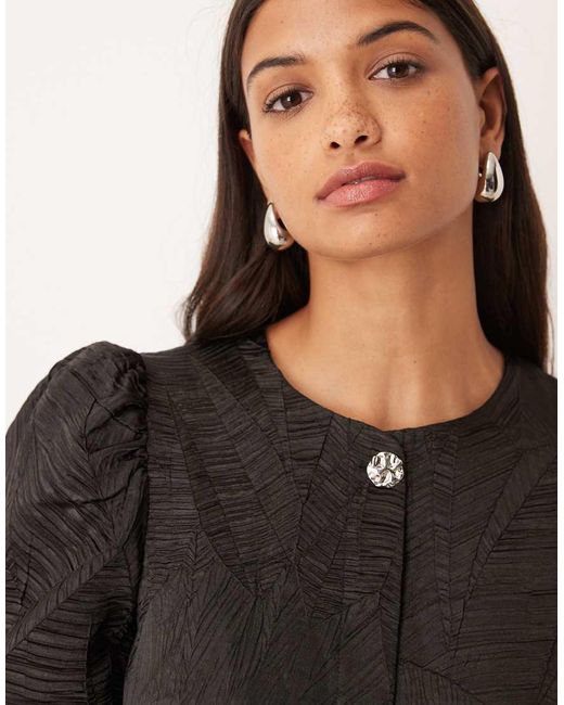 Y.A.S Black Puff Sleeve Jacquard Top