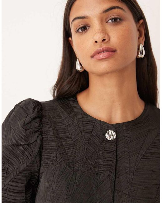 Y.A.S Black Puff Sleeve Jacquard Top