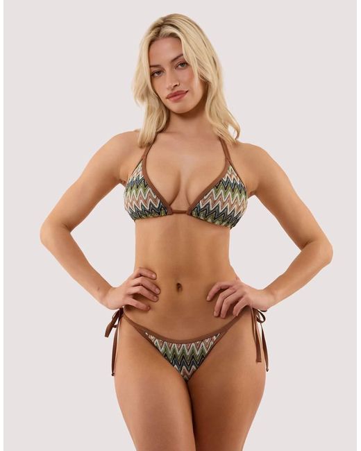 Wolf & Whistle Brown Jara Knitted Chevron Tie Side Bikini Brief