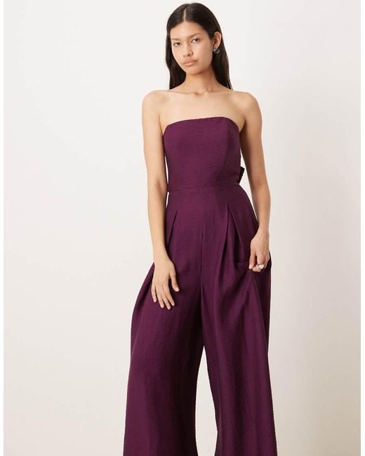 Nobody's Child Purple Rory Bandeau Textured Open Tie Back Wide Leg Jumpsuit