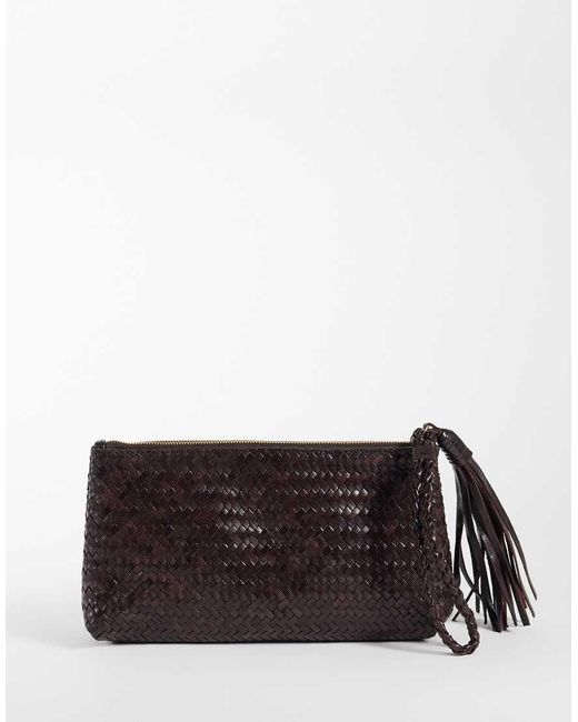 Mango Black 100% Leather Woven Pouch