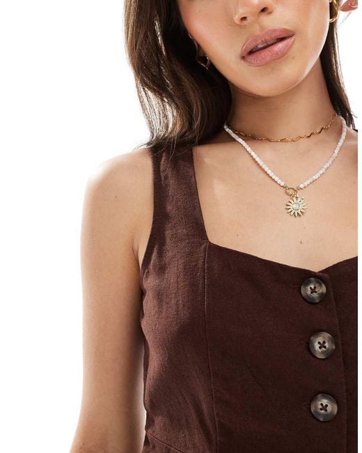 New Look Brown Peplum Linen Shell Top