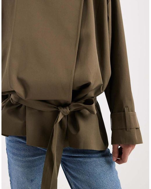 ASOS Brown Funnel Neck Drop Waist Jacket